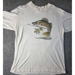 Vintage Walleye T Shirt Size Large Single Stitch Made In USA Distressed